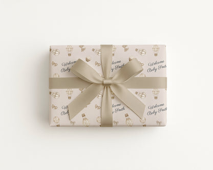 Personalised Neutral Baby Wrapping Paper Hot Air Balloon