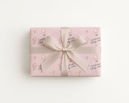 Personalised Baby Girl Wrapping Paper Hot Air Balloon
