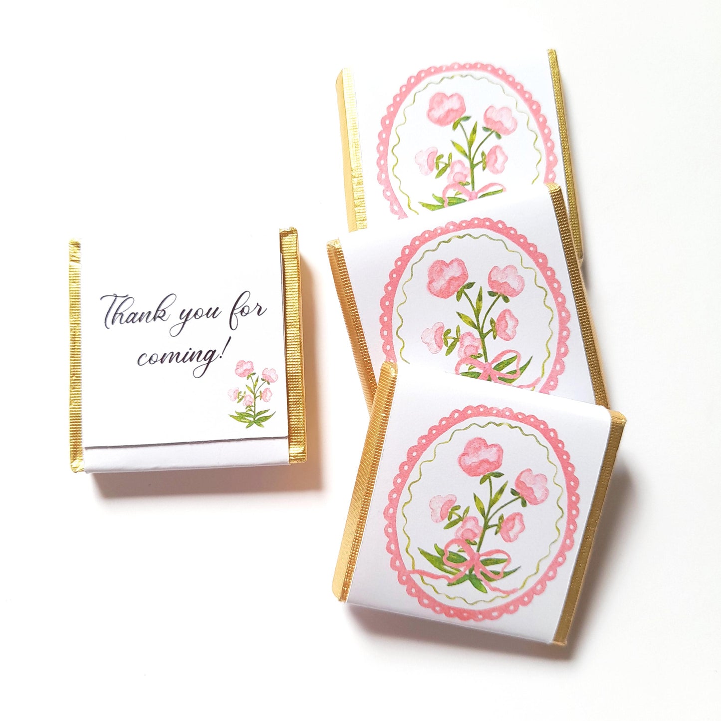 Little Pink Flower Thank You Chocolate Favours – Personalized Wedding & Birthday Treats (Pack of 25)