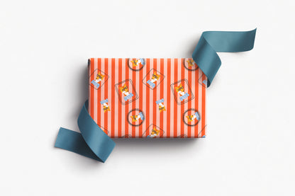 Fox wrapping paper with quirky orange striped design
