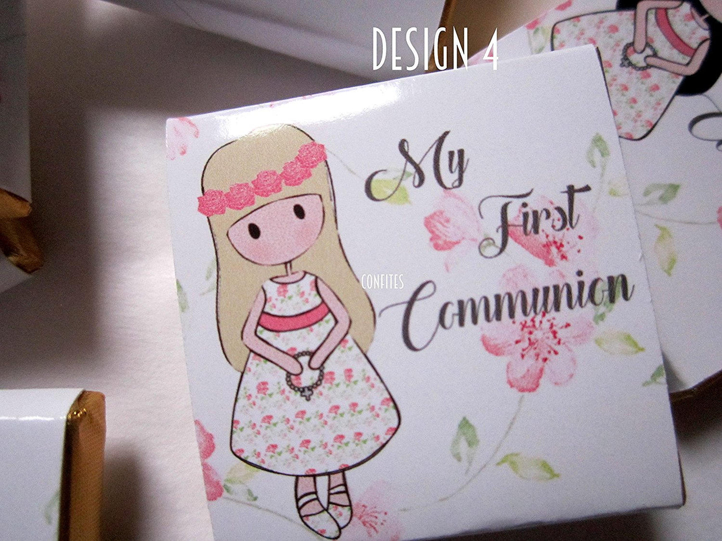 1st Communion Girls Personalised Chocolate favours, Pink Roses, guests favours, pack of 25