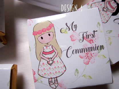 1st Communion Girls Personalised Chocolate favours, Pink Roses, guests favours, pack of 25