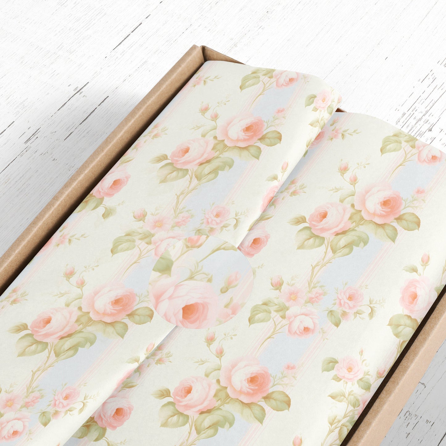 Retro Pastel Stripes and Flowers Gift Paper – Elegant Wrapping Paper Sheet (Large Size)