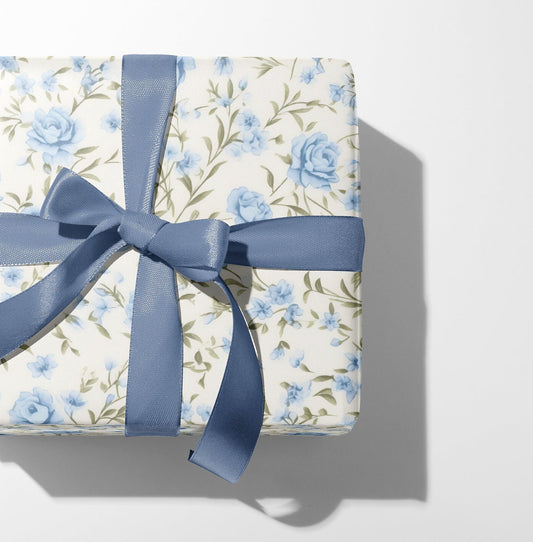 Blue Rococo Roses Gift Paper Sheet – Large Size Floral Wrapping Paper