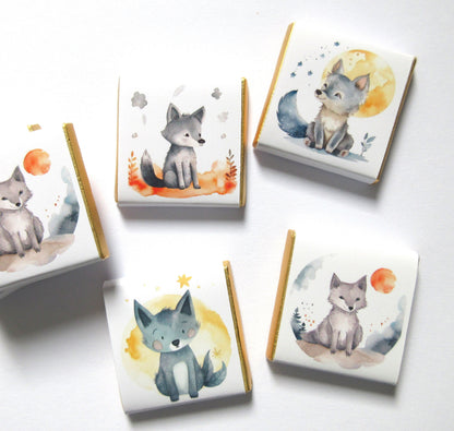Personalized Little Baby Wolf Chocolate Favours – Boy Baby Shower & 1st Birthday Favours (Pack of 25)