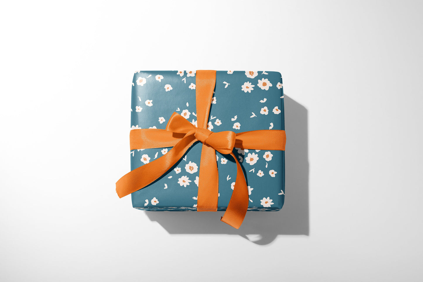 Blue Gift Wrapping Paper with White Hand-Drawn Flowers – Large Sheet