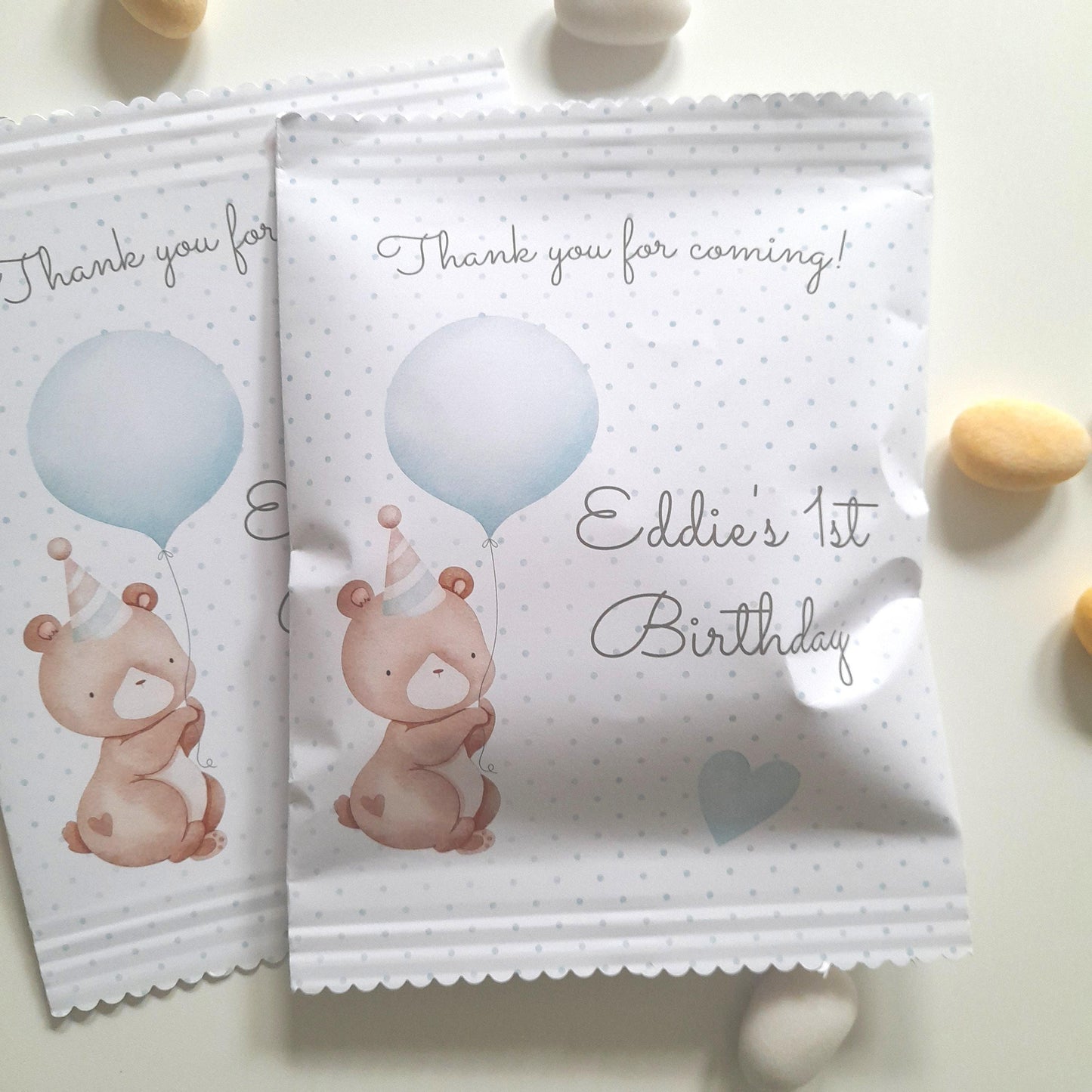 Baby Bear Boy 1st Birthday personalized party bags, baby bear bags for favours, pack of 10