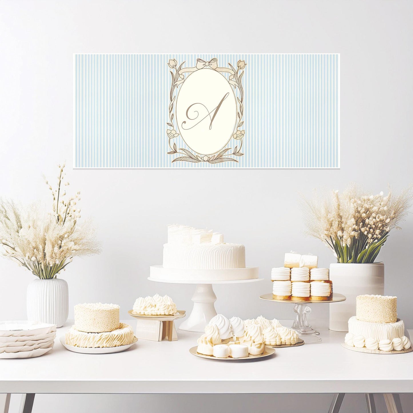 Personalised Pastel Blue Striped Monogram Banner – French Style Party Decoration