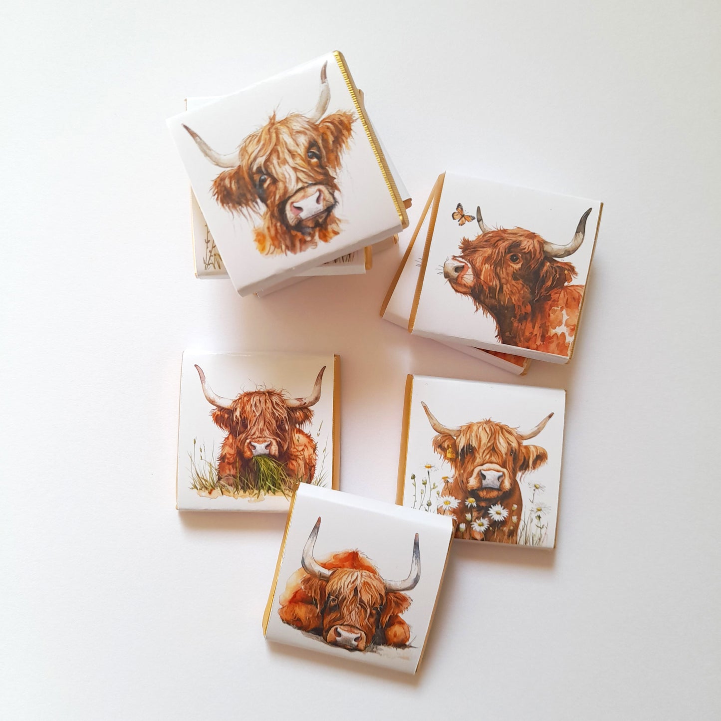 Highland Cows Personalised Chocolate Favours – Baby Shower, Birthday & Wedding Treats – Pack of 25
