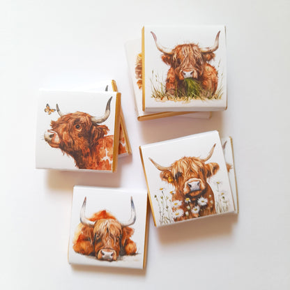 Highland Cows Personalised Chocolate Favours – Baby Shower, Birthday & Wedding Treats – Pack of 25