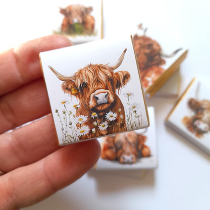 Highland Cows Personalised Chocolate Favours – Baby Shower, Birthday & Wedding Treats – Pack of 25