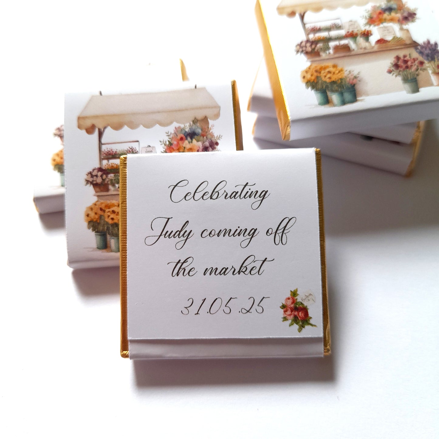 Flower Market Personalised Chocolate Favours – Custom Party Treats for Baby Showers, Birthdays & Weddings (Pack of 25)