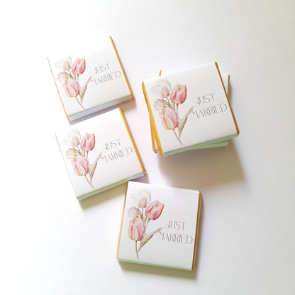 Elegant Wedding Personalised Chocolate Favours – Pastel Tulips Design (Pack of 25)