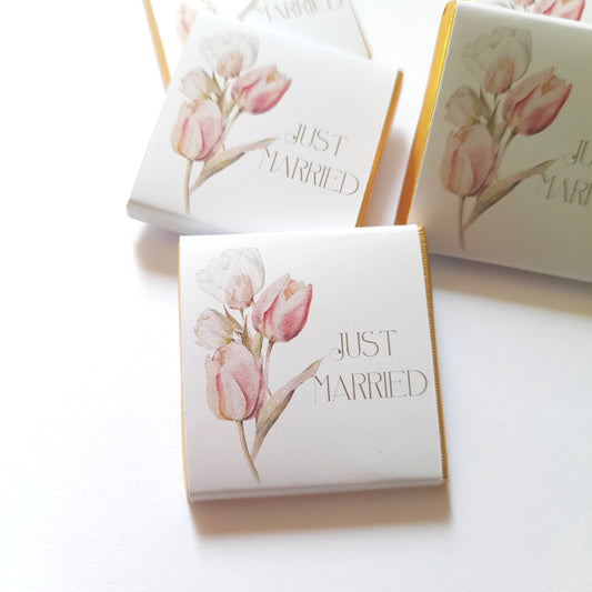 Elegant Wedding Personalised Chocolate Favours – Pastel Tulips Design (Pack of 25)