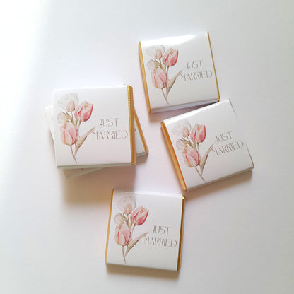 Elegant Wedding Personalised Chocolate Favours – Pastel Tulips Design (Pack of 25)