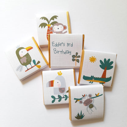 Cute Tropical Jungle Personalised Chocolate Favours – Safari Party Treats (Pack of 25)