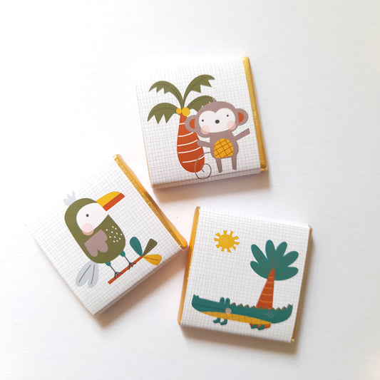 Cute Tropical Jungle Personalised Chocolate Favours – Safari Party Treats (Pack of 25)