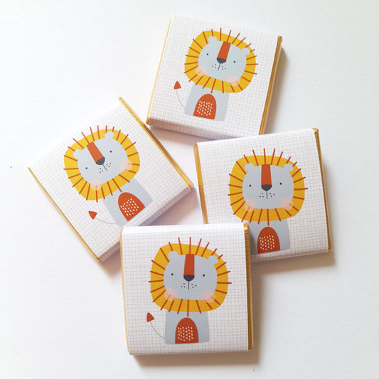 Cute Lion Personalised Chocolate Favours – Jungle Theme Party Treats (Pack of 25)