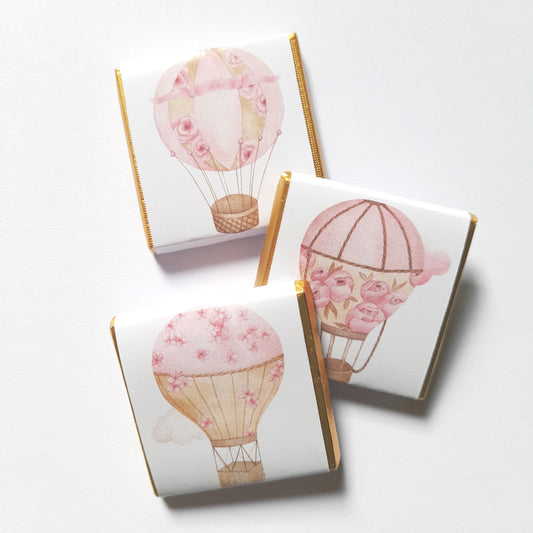 Baby Shower Personalised Chocolate Favours – Pink Hot Air Balloon Theme (Pack of 25)