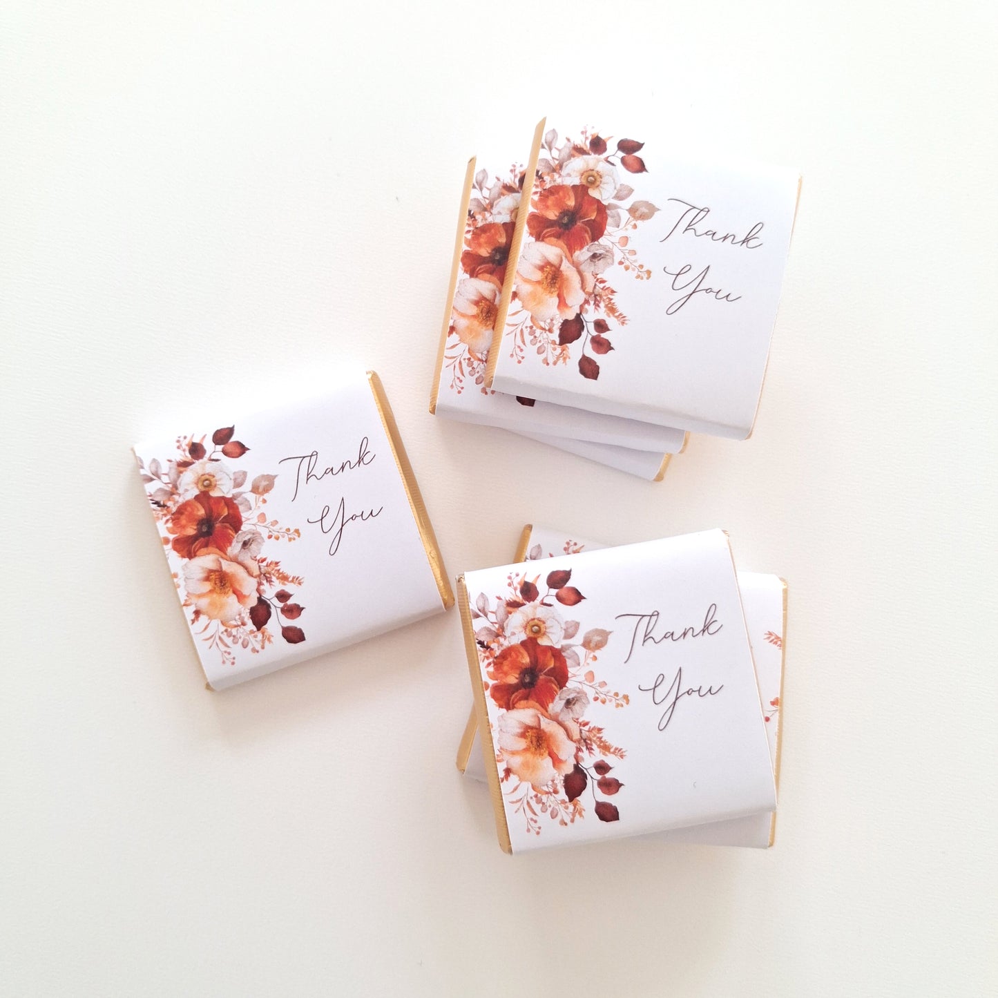 Personalised Autumn Flower Chocolates – Rustic Wedding and Party Favours (25 Pcs)
