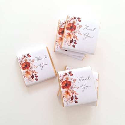 Personalised Autumn Flower Chocolates – Rustic Wedding and Party Favours (25 Pcs)