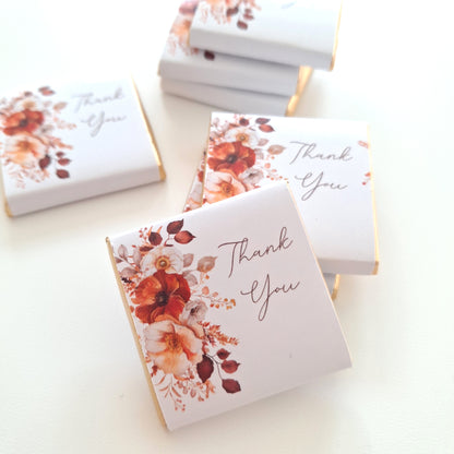 Personalised Autumn Flower Chocolates – Rustic Wedding and Party Favours (25 Pcs)
