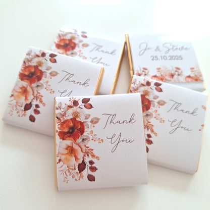 Personalised Autumn Flower Chocolates – Rustic Wedding and Party Favours (25 Pcs)