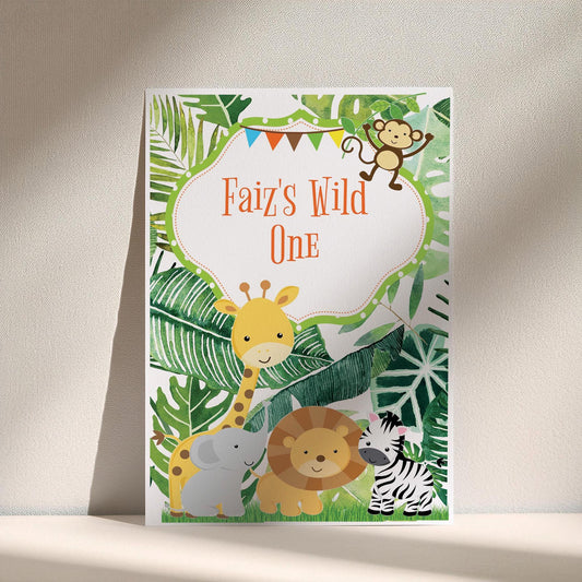 Jungle Safari Birthday Party Sign – Printed Table Centrepiece (Unframed, Multiple Sizes)