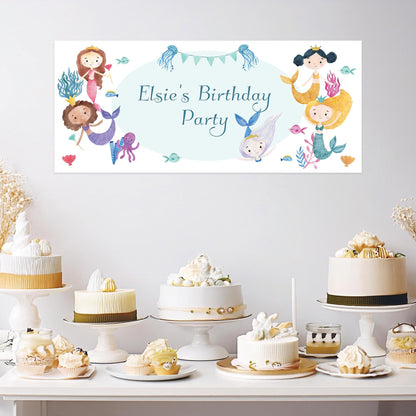 Personalised Mermaids Birthday Banner – Satin Paper Wall Decor for Mermaid Themed Parties