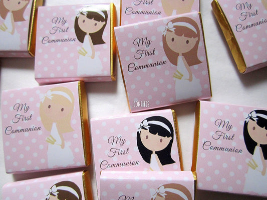 1st Communion Personalized Chocolate Favours for Girls – Party and Guest Favors, Pack of 25