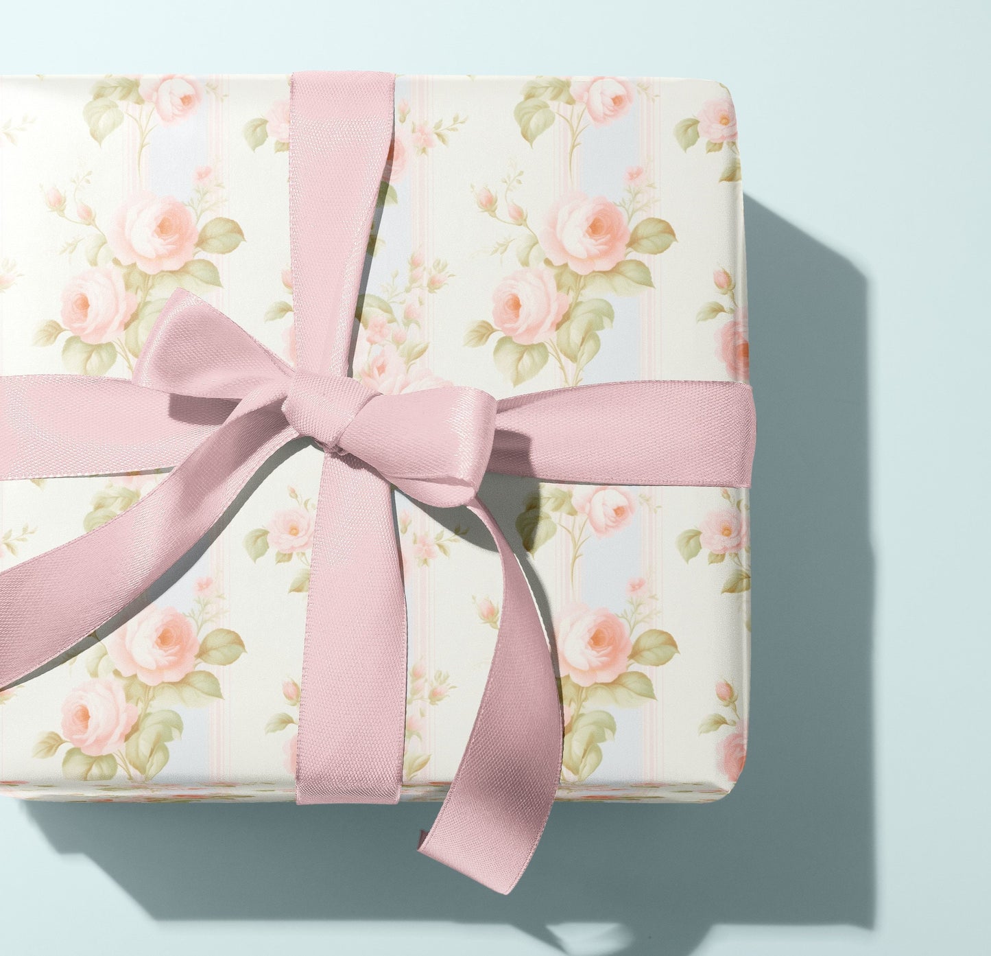 Retro Pastel Stripes and Flowers Gift Paper – Elegant Wrapping Paper Sheet (Large Size)