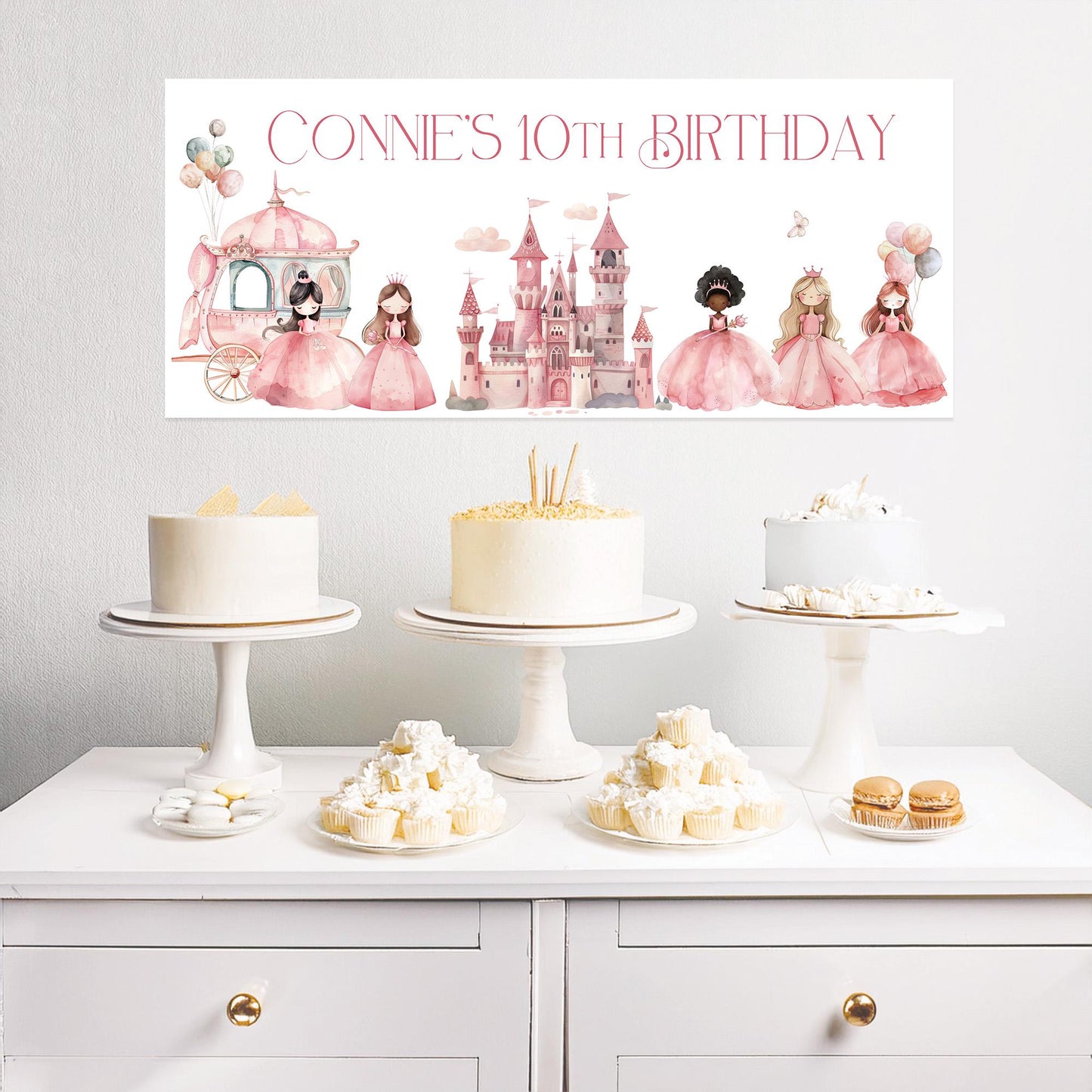 Personalised Princesses Birthday Banner – Satin Paper Birthday Party Wall Decor