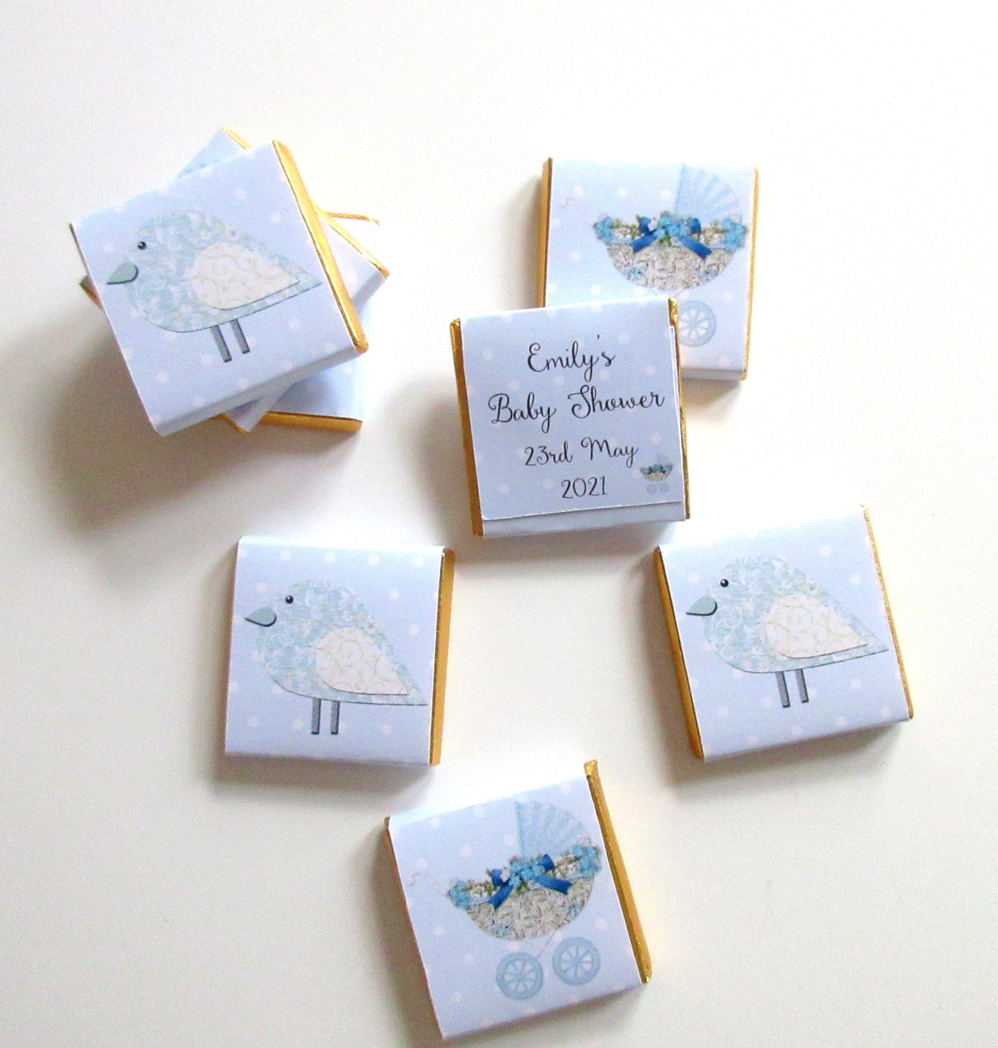 Personalized Boy Blue Baby Shower Chocolate Favours – Pastel Blue Guest Favours (Pack of 25)