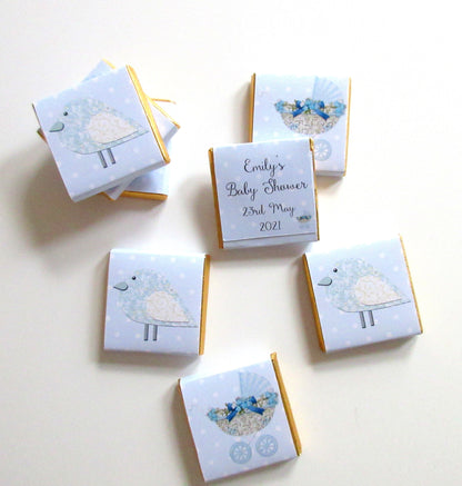 Personalized Boy Blue Baby Shower Chocolate Favours – Pastel Blue Guest Favours (Pack of 25)