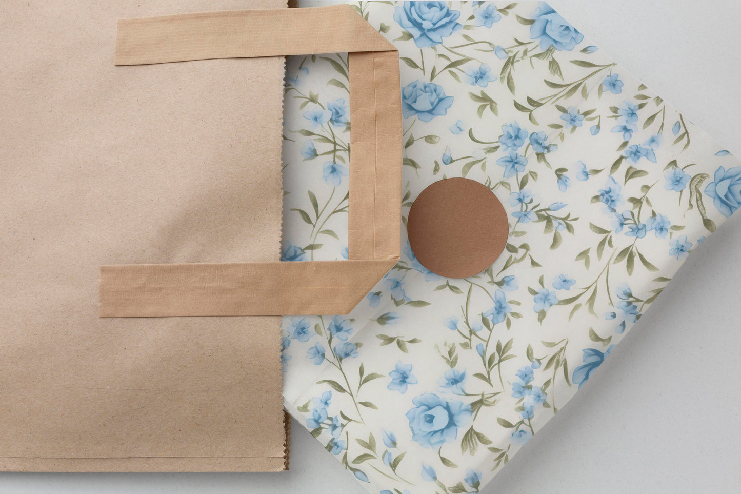 Blue Rococo Roses Gift Paper Sheet – Large Size Floral Wrapping Paper
