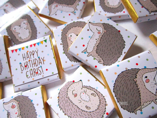 Personalized Happy Hedgehogs Chocolate Favours – Cute Party Favours (Pack of 25)