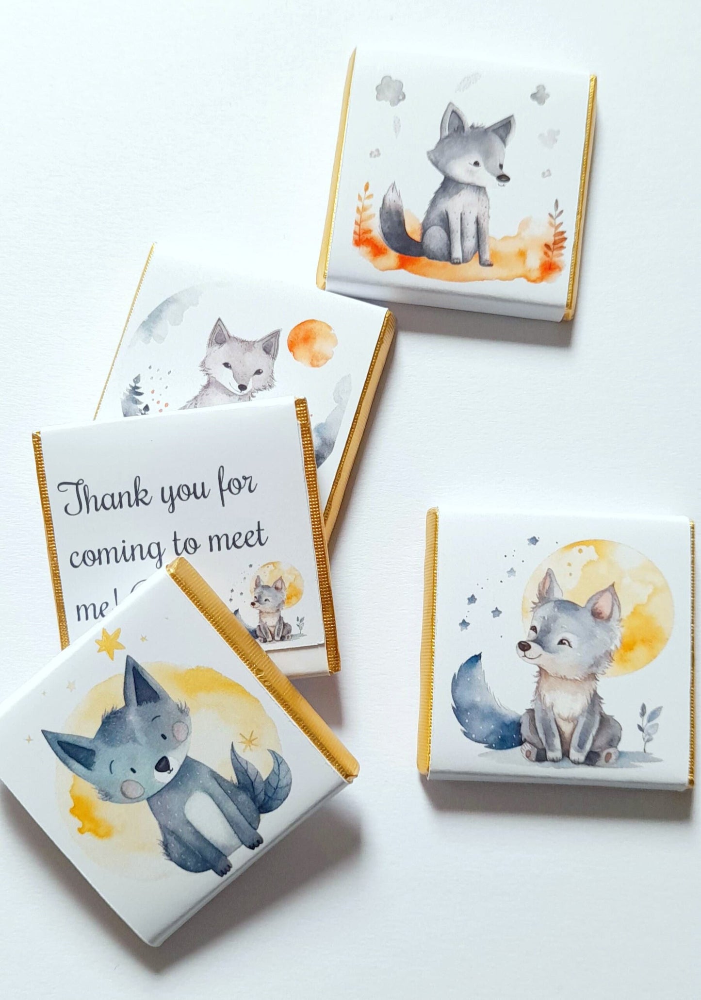 Personalized Little Baby Wolf Chocolate Favours – Boy Baby Shower & 1st Birthday Favours (Pack of 25)