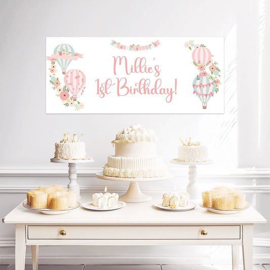 Personalised Hot Air Balloons 1st Birthday Banner – Custom Satin Paper Wall Decor