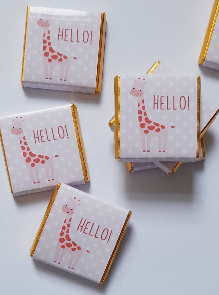 Personalized Pink Giraffe Chocolate Favours – Girl Baby Shower, 1st Birthday & Christening Party Favours (Pack of 25)