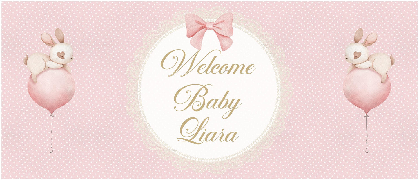 Personalised Welcome Baby Girl Banner – Satin Paper Wall Decor, Custom Baby Girl Decoration