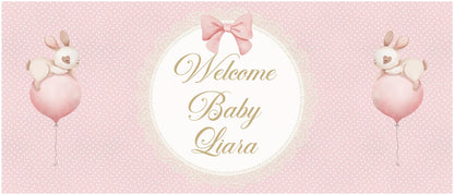 Personalised Welcome Baby Girl Banner – Satin Paper Wall Decor, Custom Baby Girl Decoration