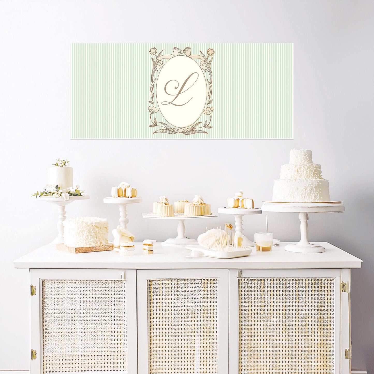 Personalised French Style Birthday Banner – Soft Green Stripes & Monogram Design