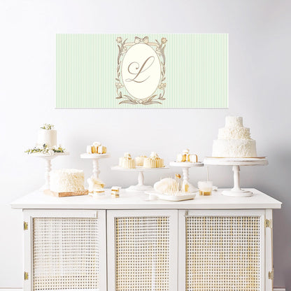 Personalised French Style Birthday Banner – Soft Green Stripes & Monogram Design