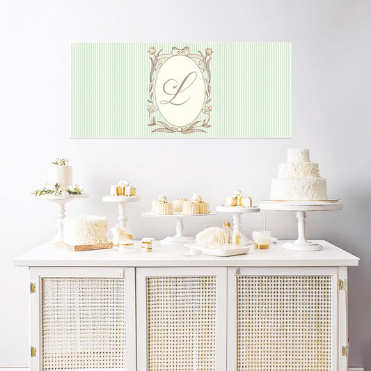 Personalised French Style Birthday Banner – Soft Green Stripes & Monogram Design