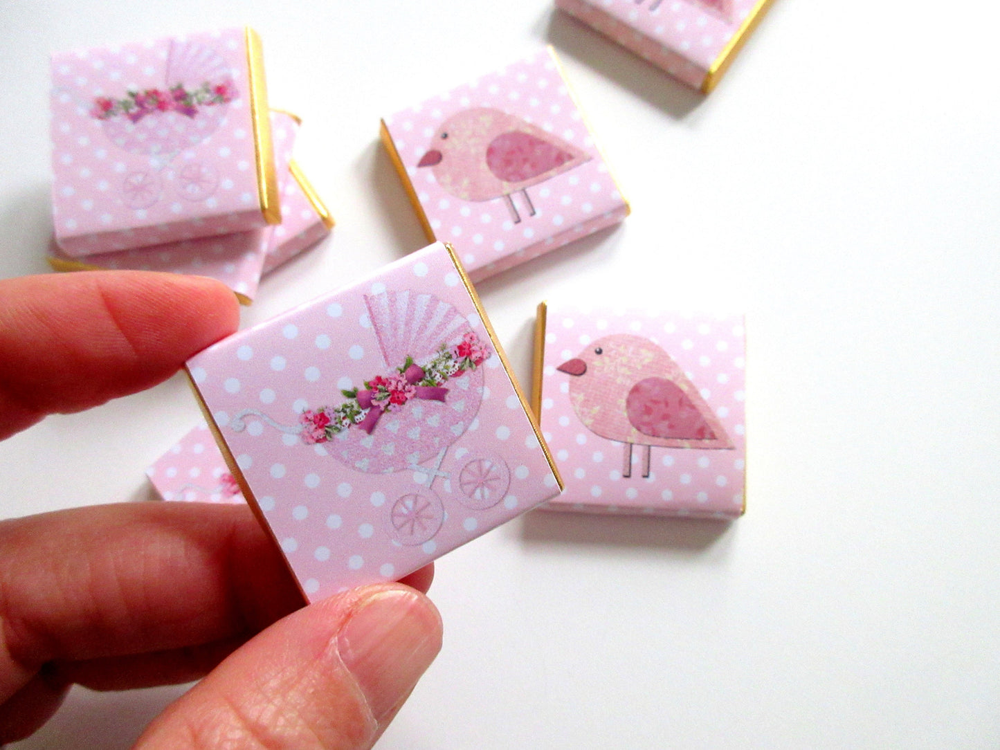 Personalized Girl Pink Baby Shower Chocolate Favours – Pastel Pinks & 1st Birthday Favours (Pack of 25)