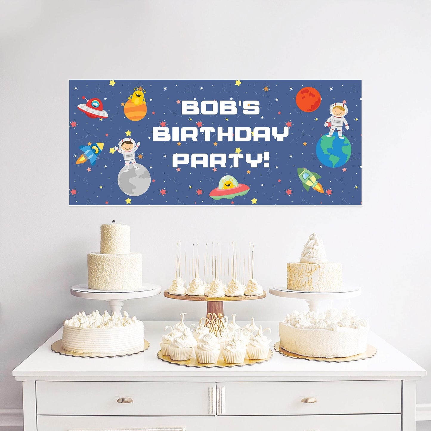 Custom Space Birthday Banner – Astronaut Theme Party Decoration for Kids