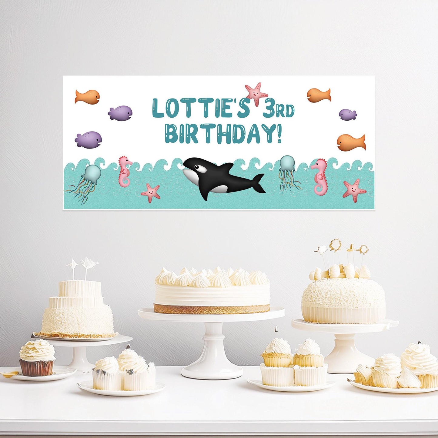 Personalised Under The Sea Birthday Banner – Satin Paper Party Wall Decor for Ocean-Themed Parties