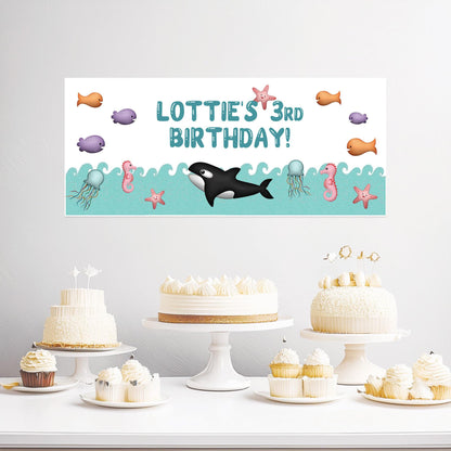 Personalised Under The Sea Birthday Banner – Satin Paper Party Wall Decor for Ocean-Themed Parties