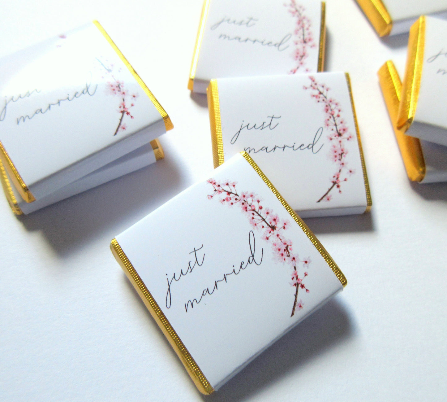 Wedding Personalized Chocolate Favours – Just Married Cherry Blossom Design, Pack of 25