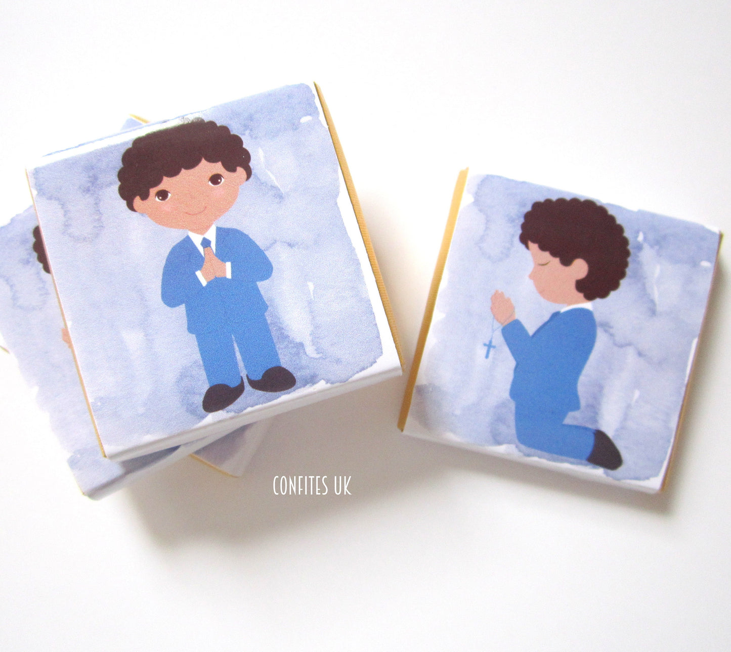 Custom 1st Communion Chocolate Favours for Young Boys – Curly Hair Party Treats (Pack of 25)